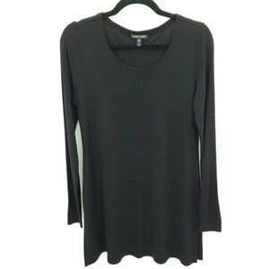 Eileen Fisher Stretch Silk Scoop Neck Long Sleeve Mini Dress/Tunic Top S Black